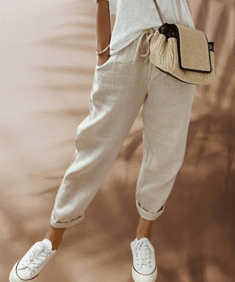 Jimena | Pantalón de lino con cintura elástica y corte relajado