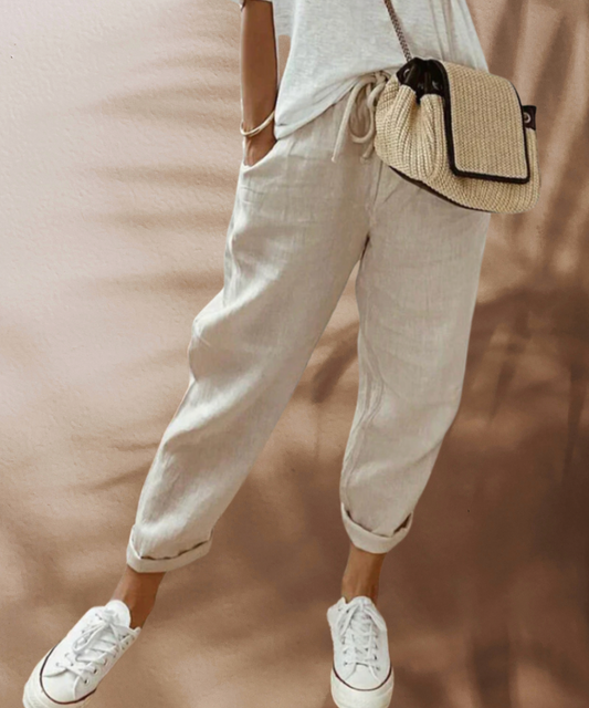 Jimena | Pantalón de lino con cintura elástica y corte relajado