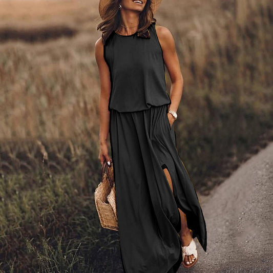 Kariela | Elegantes Damen-Maxikleid mit seitlichem Schlitz | Ärmellos