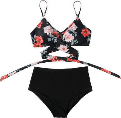 Rosalina | Bikini für Damen mit hohem Bund und Blumenmuster  