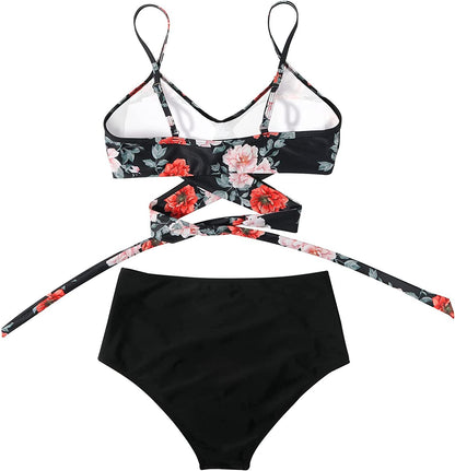 Rosalina | Bikini für Damen mit hohem Bund und Blumenmuster  