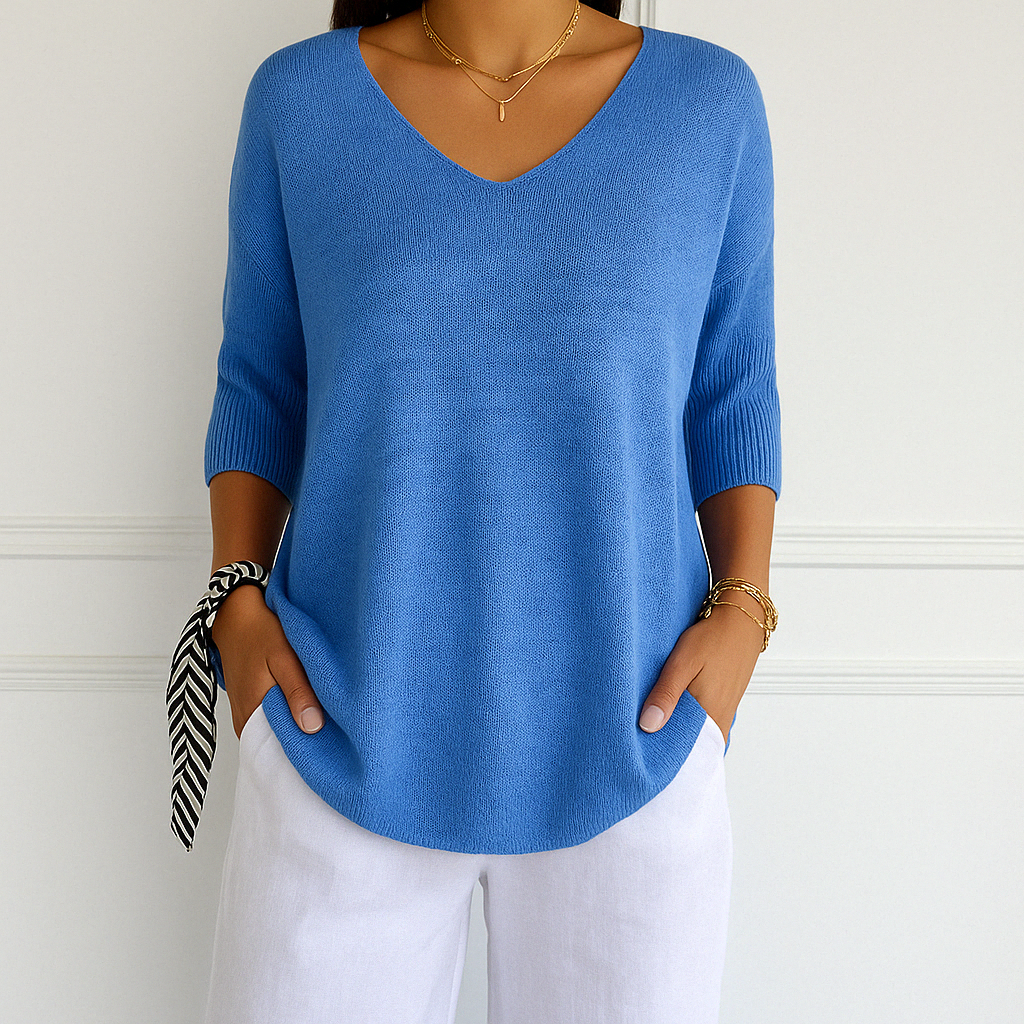 Elaris | Damenpullover mit kurzen Ärmeln, V-Ausschnitt und entspanntem Design  