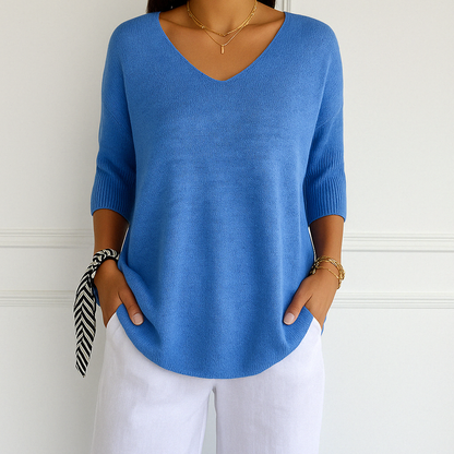 Elaris | Damenpullover mit kurzen Ärmeln, V-Ausschnitt und entspanntem Design  