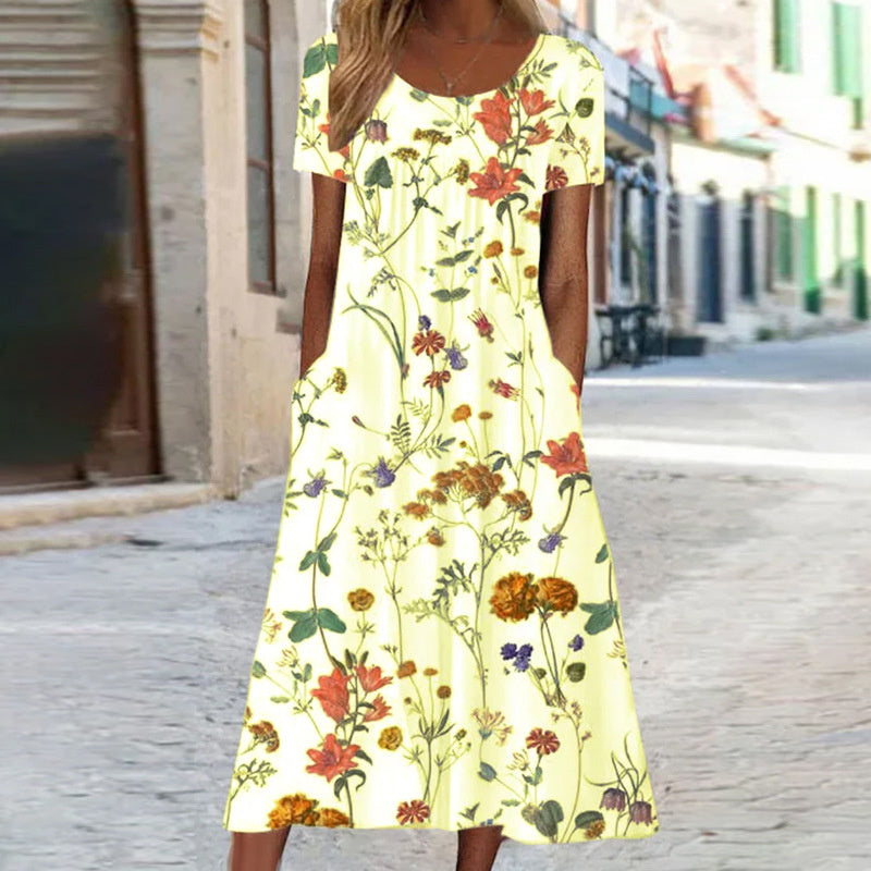 Veridia | Langes Damenkleid mit Blumenmuster und Taschen | Lässig