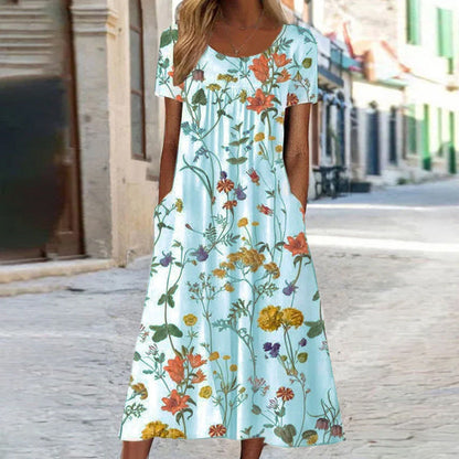 Veridia | Langes Damenkleid mit Blumenmuster und Taschen | Lässig