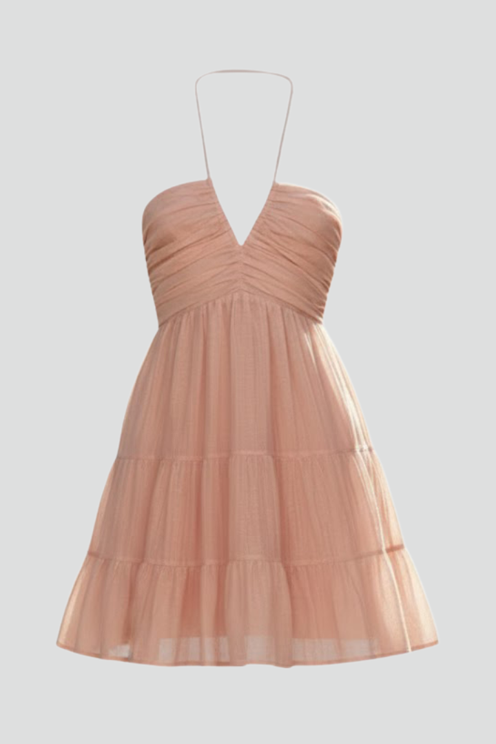 Noelia | Vestido mini de mujer con cuello halter y falda en capas