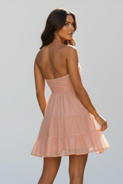 Noelia | Vestido mini de mujer con cuello halter y falda en capas