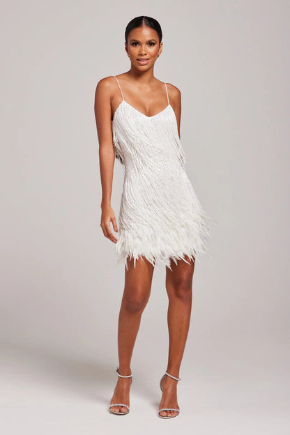 Elora | Robe de cocktail pour femme avec franges et plumes