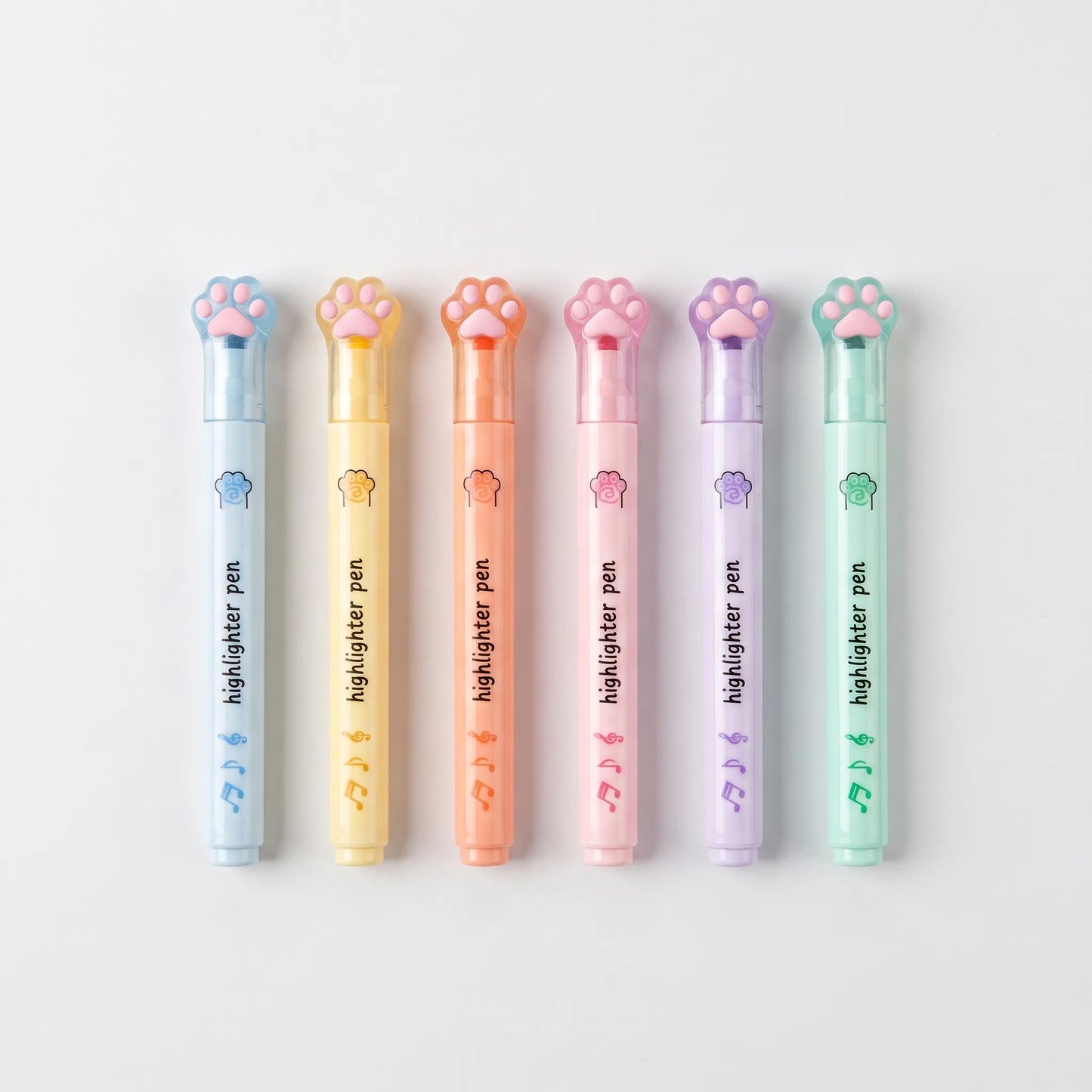 Rumi | Rotuladores fluorescentes pastel con tapa de huella gato