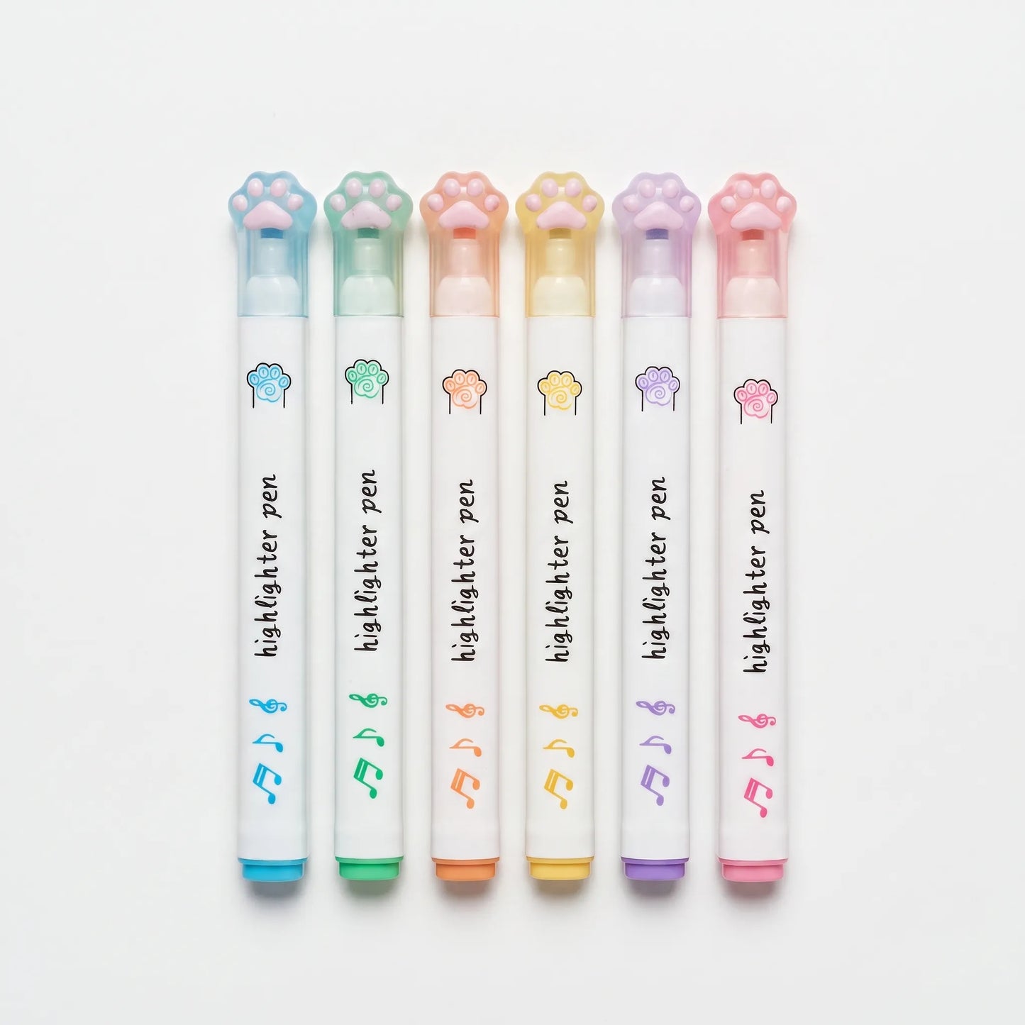 Rumi | Rotuladores fluorescentes pastel con tapa de huella gato