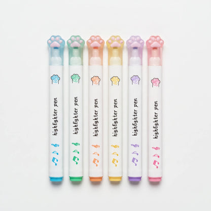 Rumi | Rotuladores fluorescentes pastel con tapa de huella gato