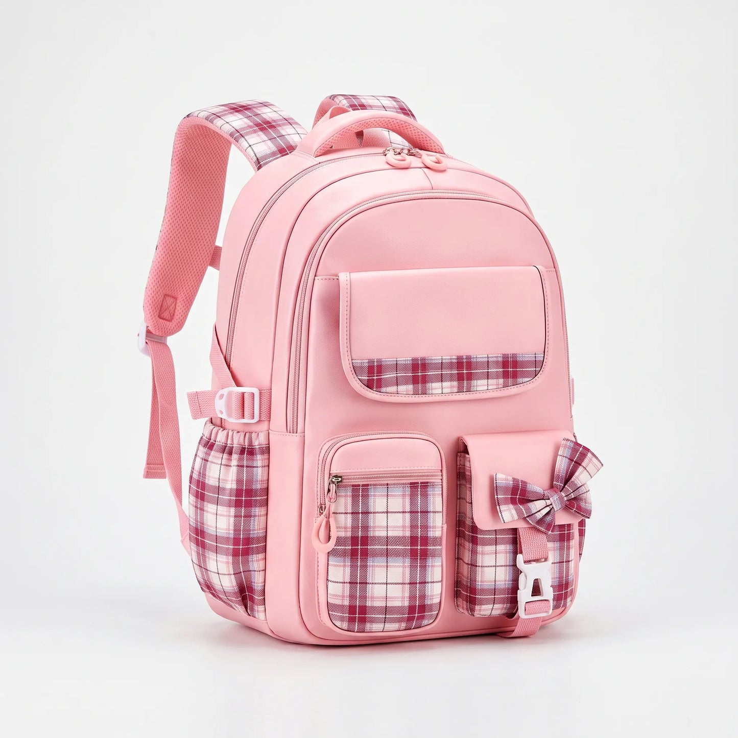 Chiki | Mochila escolar con detalles de cuadros y bolsillos