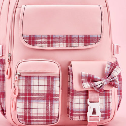 Chiki | Mochila escolar con detalles de cuadros y bolsillos