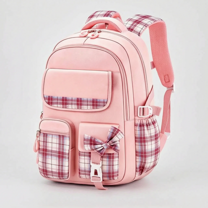 Chiki | Mochila escolar con detalles de cuadros y bolsillos