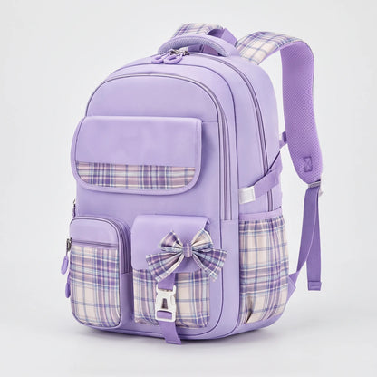 Chiki | Mochila escolar con detalles de cuadros y bolsillos