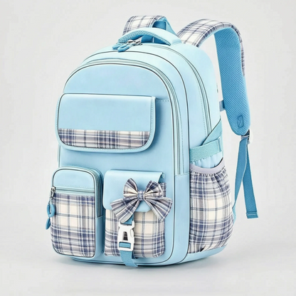 Chiki | Mochila escolar con detalles de cuadros y bolsillos
