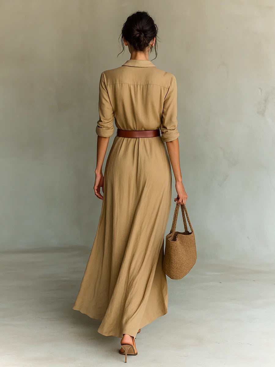 Luna | Vestido Largo Elegante con Escote en V y Diseño Cruzado