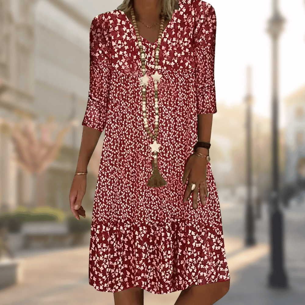 Silvia | Elegantes Kleid mit Blumenmuster und V-Ausschnitt  