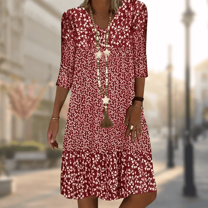 Silvia | Elegantes Kleid mit Blumenmuster und V-Ausschnitt  