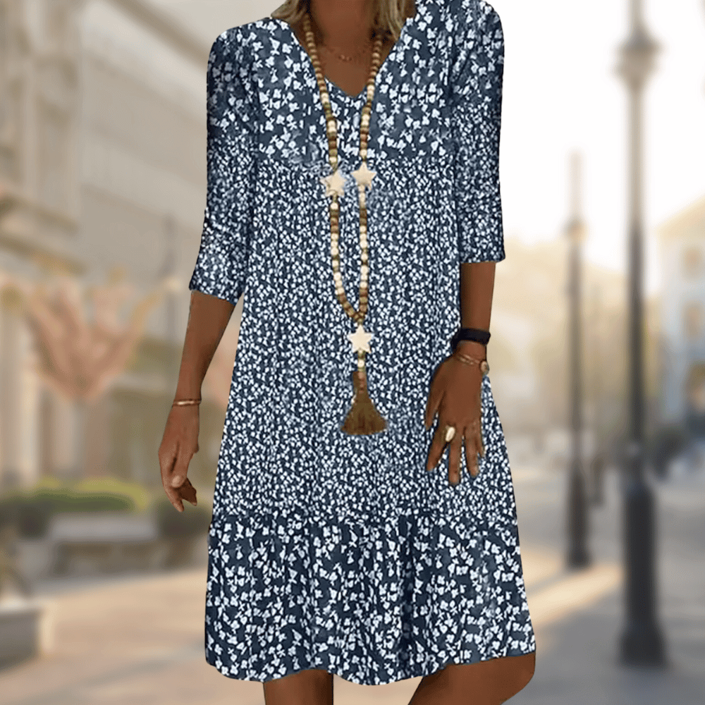 Silvia | Elegantes Kleid mit Blumenmuster und V-Ausschnitt  