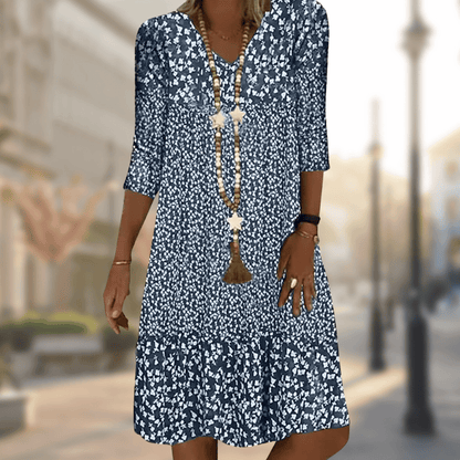 Silvia | Elegantes Kleid mit Blumenmuster und V-Ausschnitt  