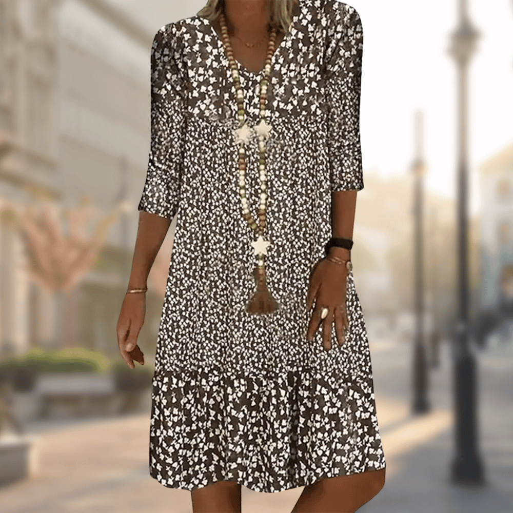 Silvia | Elegantes Kleid mit Blumenmuster und V-Ausschnitt  