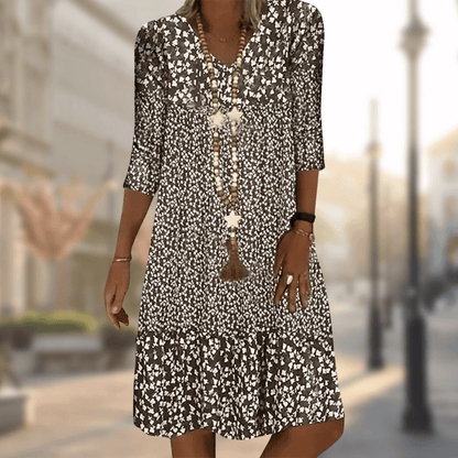 Silvia | Elegantes Kleid mit Blumenmuster und V-Ausschnitt  