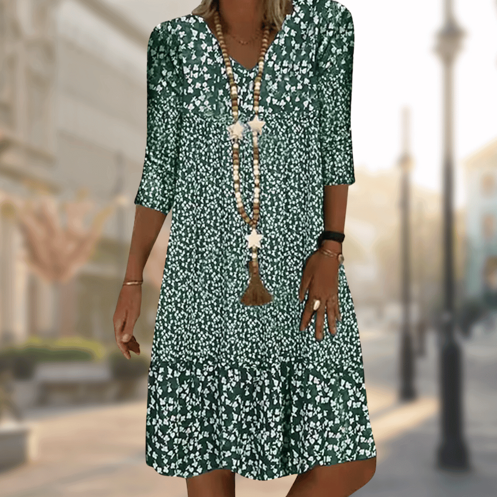 Silvia | Elegantes Kleid mit Blumenmuster und V-Ausschnitt  