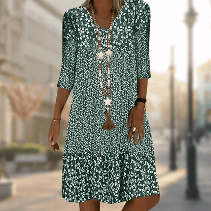 Silvia | Elegantes Kleid mit Blumenmuster und V-Ausschnitt  