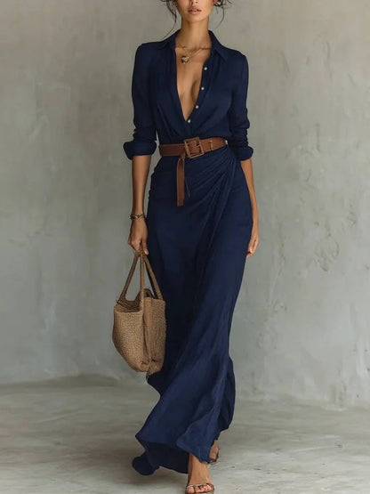 Luna | Vestido Largo Elegante con Escote en V y Diseño Cruzado