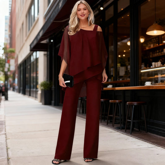 Casimira | Modern Women's Set with Layered Top and Wide-Leg Pants | Refined