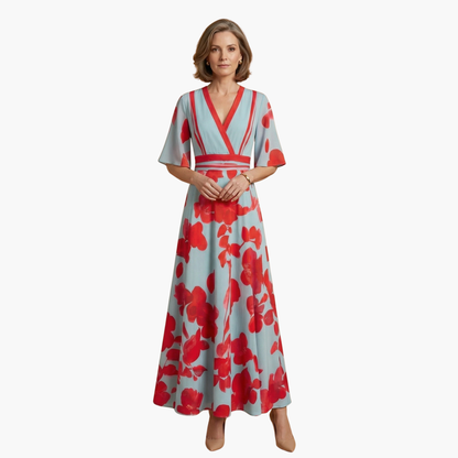 Silvia | Elegantes Blumenkleid für Damen mit V-Ausschnitt  