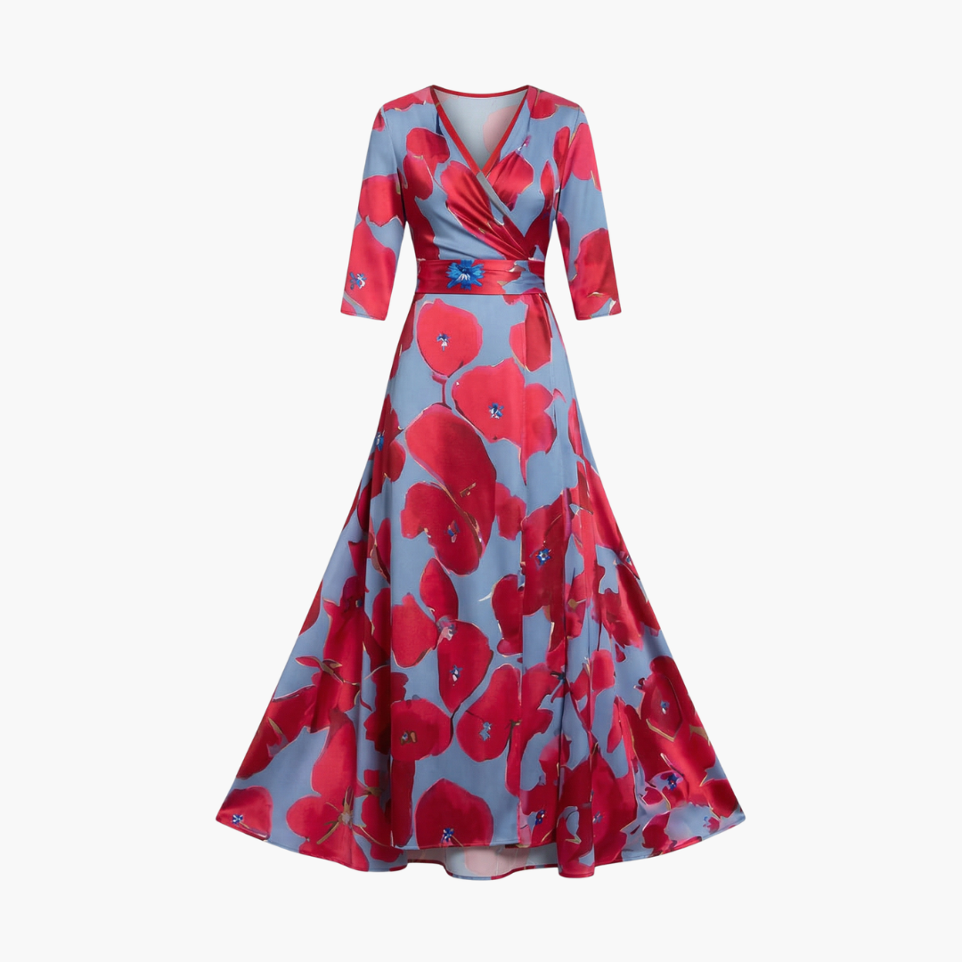 Silvia | Elegantes Blumenkleid für Damen mit V-Ausschnitt  
