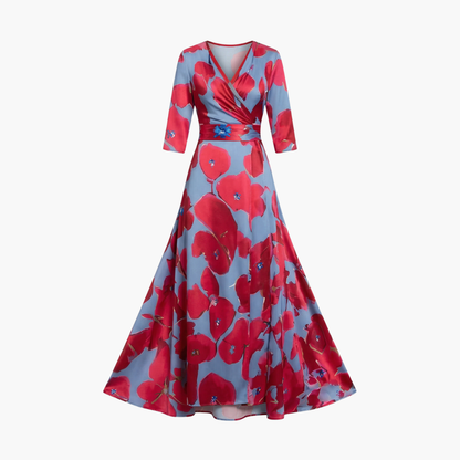 Silvia | Elegantes Blumenkleid für Damen mit V-Ausschnitt  