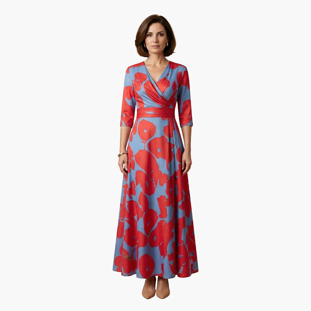 Silvia | Elegantes Blumenkleid für Damen mit V-Ausschnitt  
