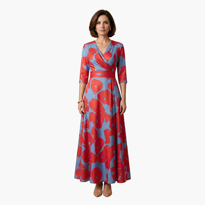 Silvia | Elegantes Blumenkleid für Damen mit V-Ausschnitt  