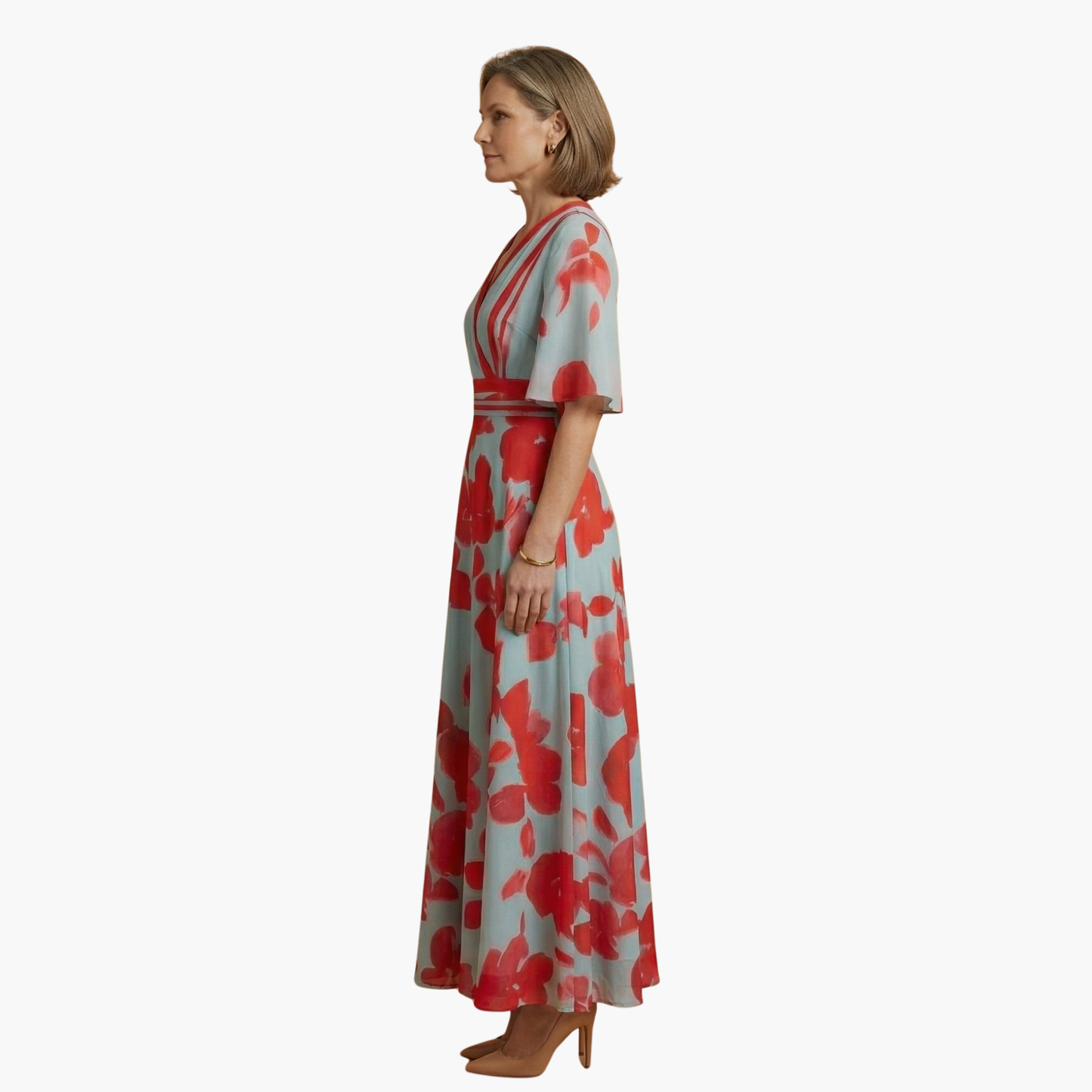 Silvia | Elegantes Blumenkleid für Damen mit V-Ausschnitt  