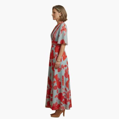 Silvia | Elegantes Blumenkleid für Damen mit V-Ausschnitt  