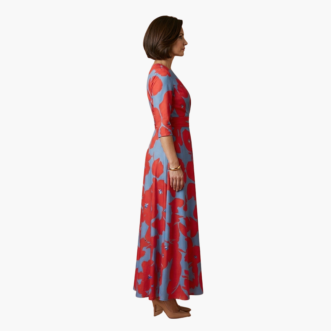 Silvia | Elegantes Blumenkleid für Damen mit V-Ausschnitt  
