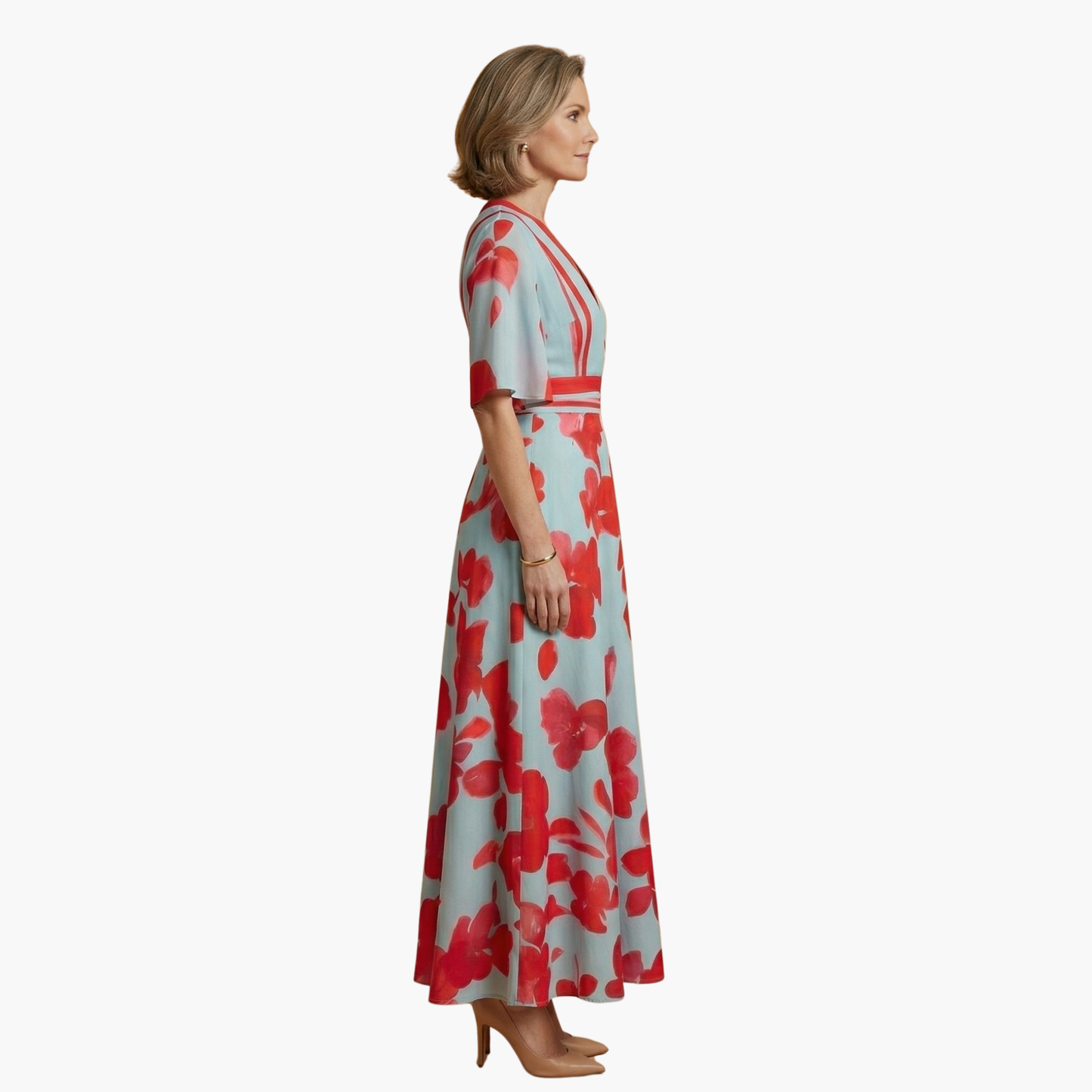 Silvia | Elegantes Blumenkleid für Damen mit V-Ausschnitt  