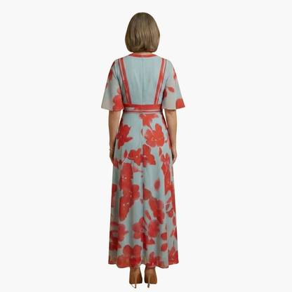 Silvia | Elegantes Blumenkleid für Damen mit V-Ausschnitt  