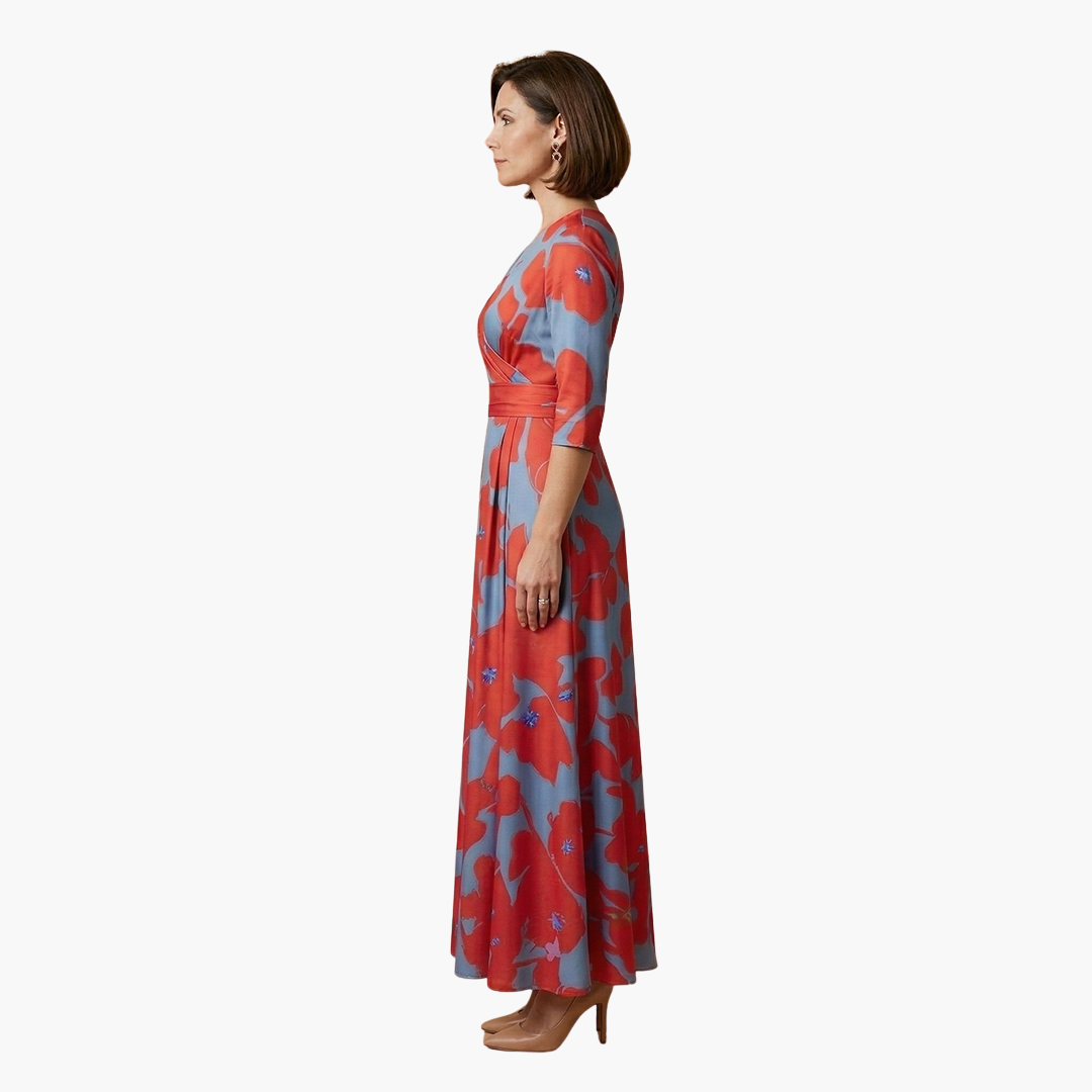 Silvia | Elegantes Blumenkleid für Damen mit V-Ausschnitt  