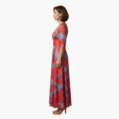Silvia | Elegantes Blumenkleid für Damen mit V-Ausschnitt  