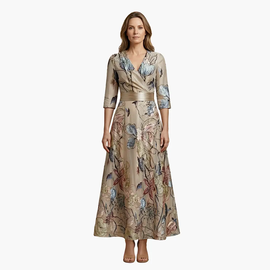 Silvia | Elegantes Blumenkleid für Damen mit V-Ausschnitt  