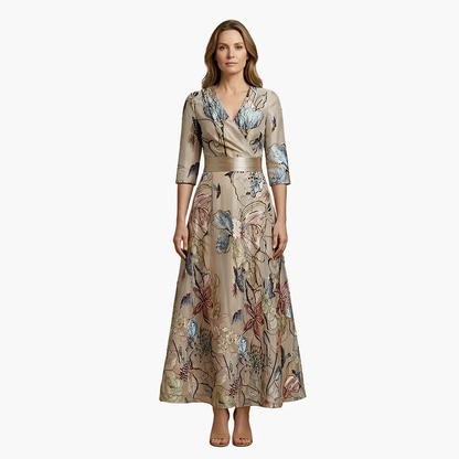 Silvia | Elegantes Blumenkleid für Damen mit V-Ausschnitt  