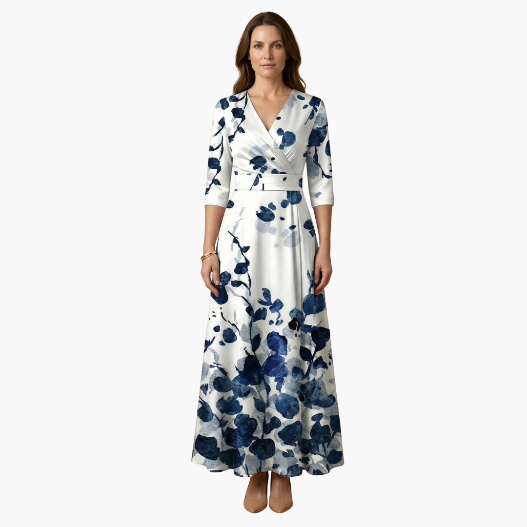 Silvia | Elegantes Blumenkleid für Damen mit V-Ausschnitt  