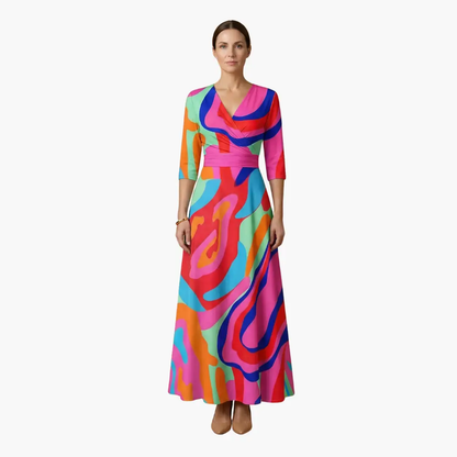 Silvia | Elegantes Blumenkleid für Damen mit V-Ausschnitt  