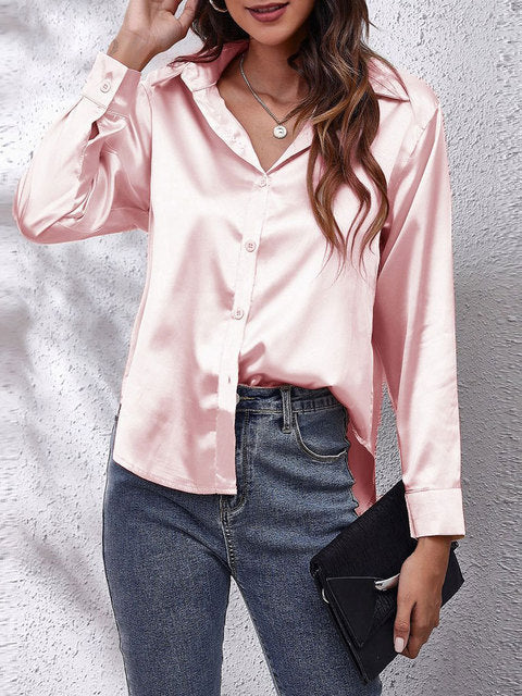 Kaleth | Fließende Satinbluse für Damen mit langen Ärmeln und Knöpfen | Elegant