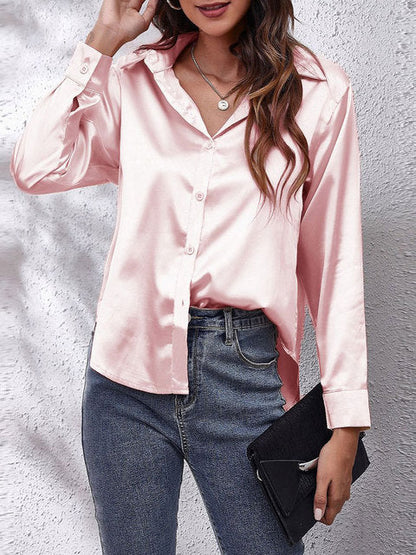Kaleth | Fließende Satinbluse für Damen mit langen Ärmeln und Knöpfen | Elegant