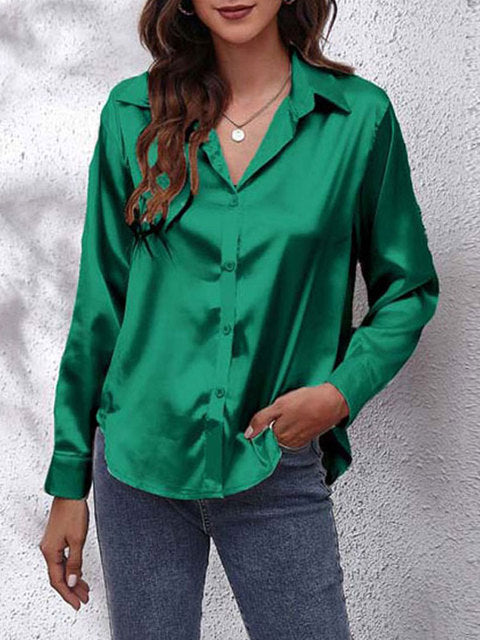 Kaleth | Fließende Satinbluse für Damen mit langen Ärmeln und Knöpfen | Elegant